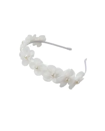 Bentita Eleganta Alba cu Flori si Perle – Accesoriu Perfect pentru Evenimente Special