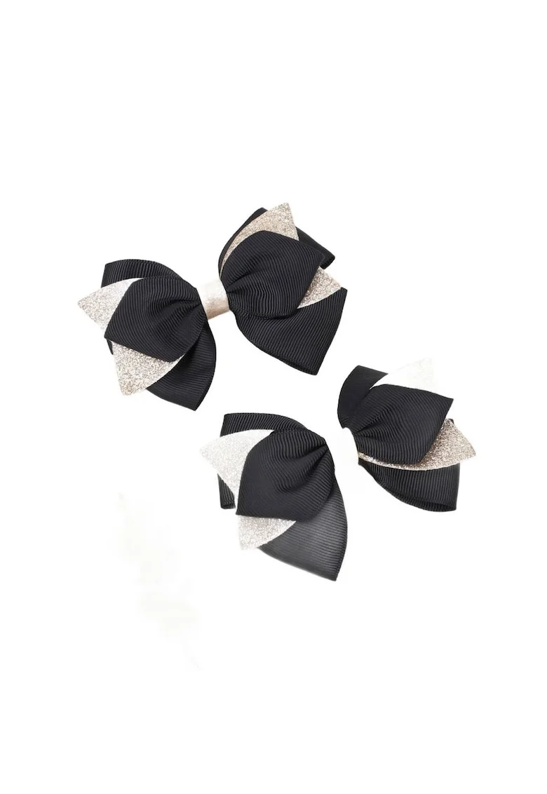 Set Agrafe Fundite Elegante pentru Fetite - Negru cu Sclipici Auriu, Accesorii Premium pentru Coafuri Stilate, 2 Bucati
