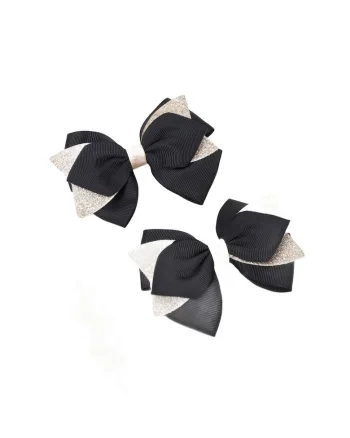 Set Agrafe Fundite Elegante pentru Fetite - Negru cu Sclipici Auriu, Accesorii Premium pentru Coafuri Stilate, 2 Bucati