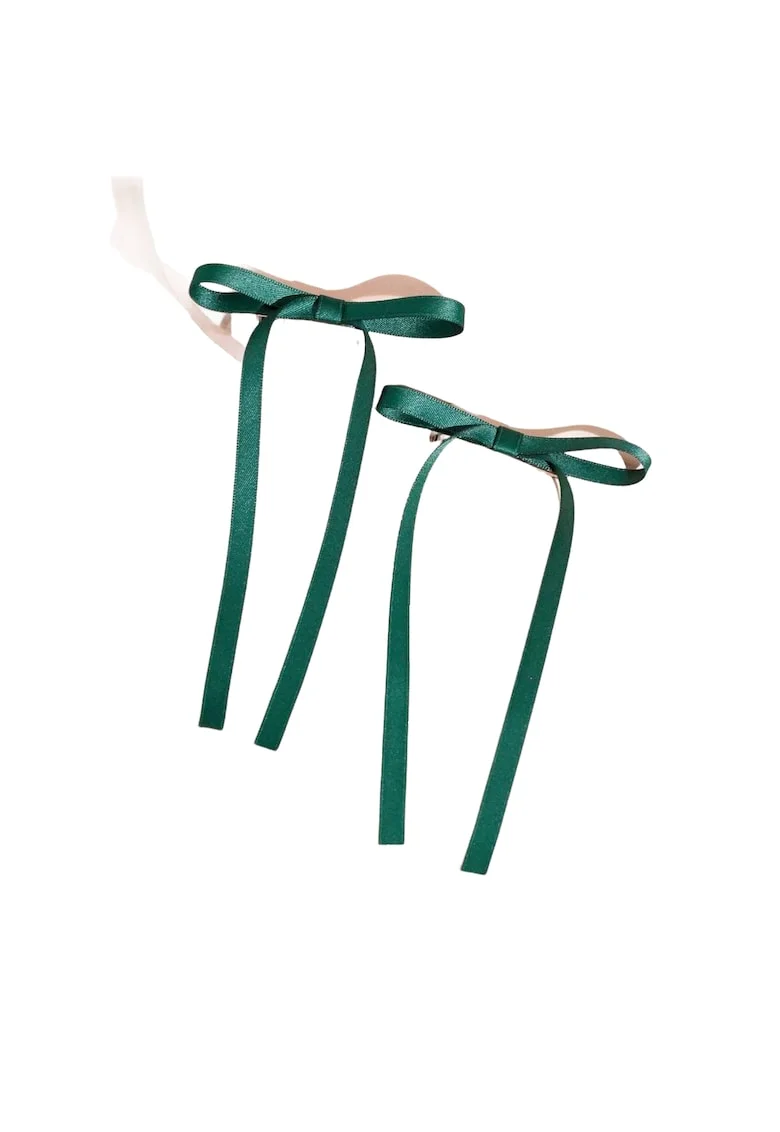 Agrafe de par elegante cu fundite verzi – Accesoriu rafinat pentru fetite, ideal pentru ocazii speciale si utilizare zilnica