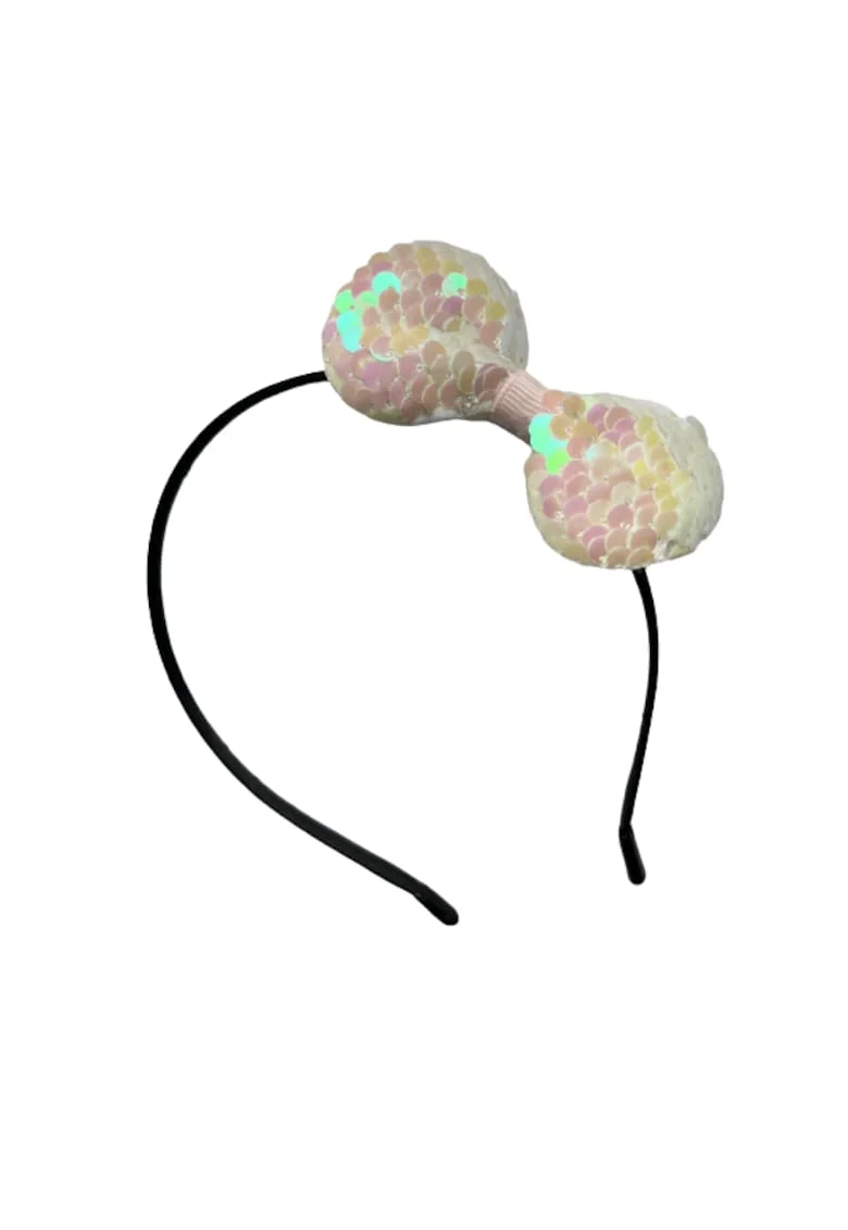 Bentita pentru fetite cu fundita decorata cu paiete albe – Accesoriu elegant si reglabil pentru ocazii speciale
