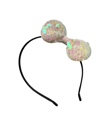 Bentita pentru fetite cu fundita decorata cu paiete albe – Accesoriu elegant si reglabil pentru ocazii speciale