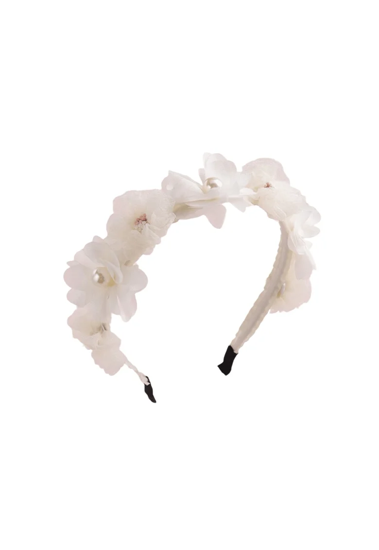 Bentita eleganta crem cu flori si perle – Accesoriul perfect pentru ocazii speciale si tinute casual