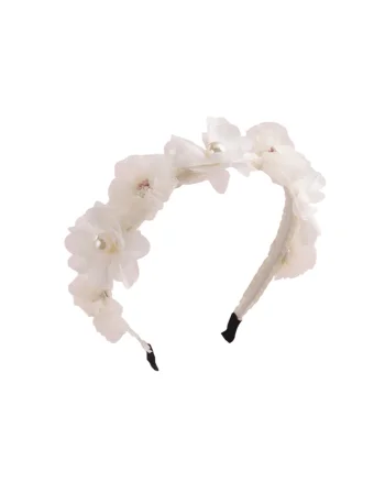 Bentita eleganta crem cu flori si perle – Accesoriul perfect pentru ocazii speciale si tinute casual