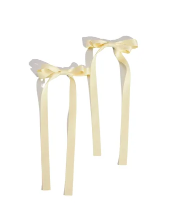 Agrafe de par elegante cu fundite din satin galben – Accesorii rafinate pentru fetite, ideale pentru orice ocazie