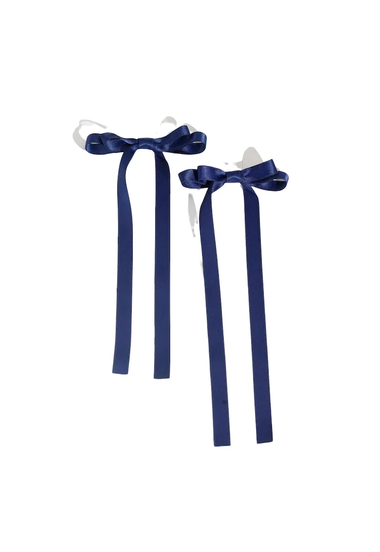 Agrafe de par fundite bleumarin – Accesoriu elegant si rezistent pentru fetite, panglica satinata, set 2 bucati, 30 cm, fixare sigura
