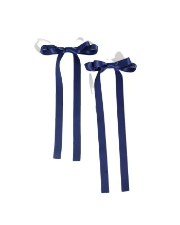 Agrafe de par fundite bleumarin – Accesoriu elegant si rezistent pentru fetite, panglica satinata, set 2 bucati, 30 cm, fixare sigura
