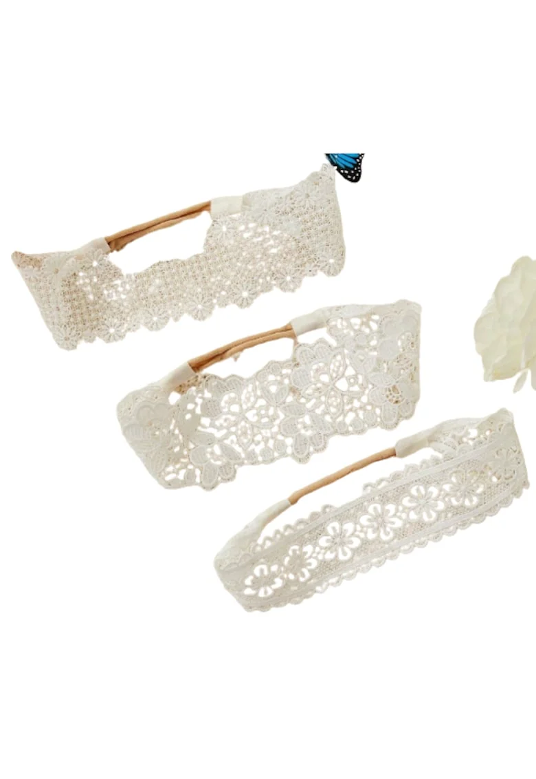 Set 3 Benzi de Par din Dantela pentru Fetite - Accesorii Elegante, Confortabile si Hipoalergenice, Potrivite pentru Orice Ocazie