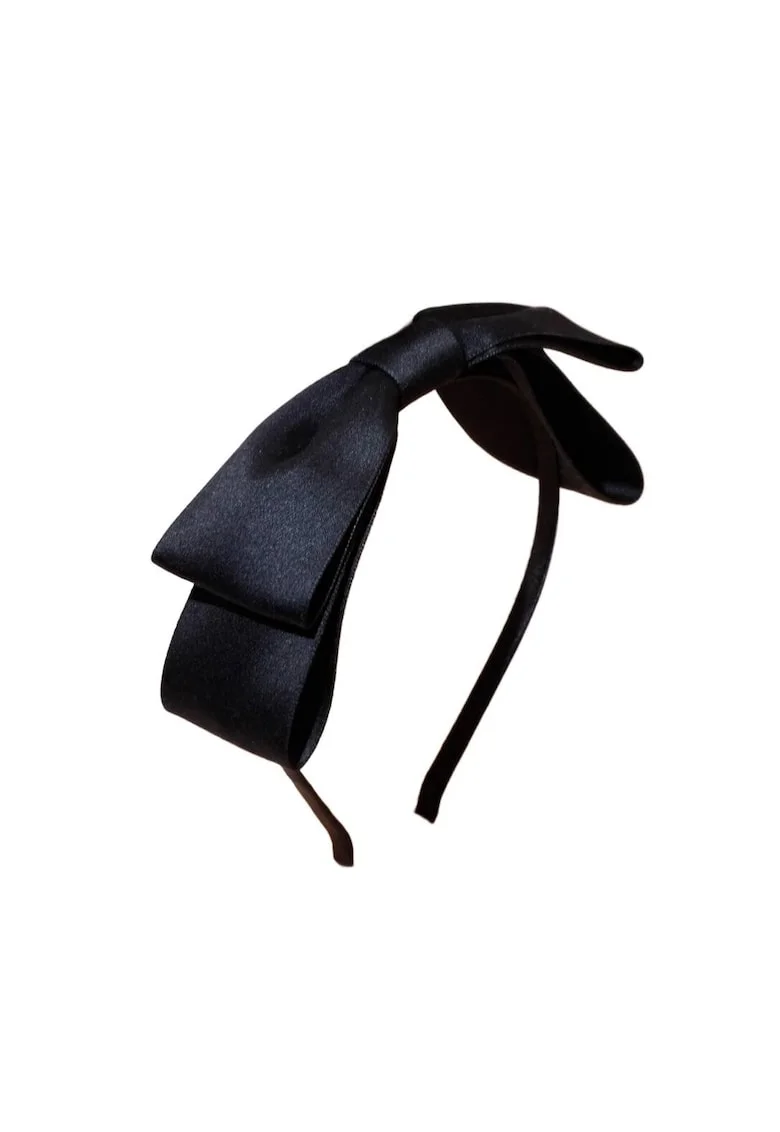 Bentita eleganta din satin negru cu fundita delicata – Accesoriu premium pentru fetite, confort si rafinament