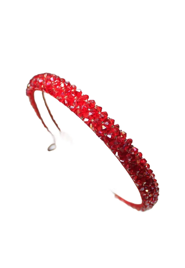 Coronita eleganta pentru fete,  cu cristale rosii, latime 1.5 cm, accesoriu pentru par, reglabila, Rosu
