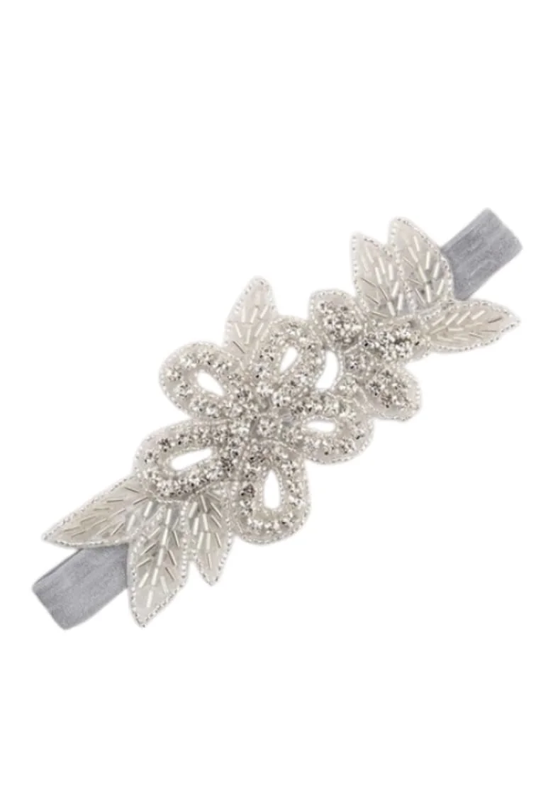 Bentita Eleganta pentru Fetite, Elastic Gri cu Aplicatie Delicata, Accesoriu Confortabil pentru Bebelusi, 1 cm Latime