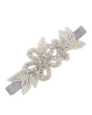 Bentita Eleganta pentru Fetite, Elastic Gri cu Aplicatie Delicata, Accesoriu Confortabil pentru Bebelusi, 1 cm Latime