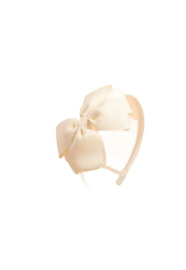 Bentita eleganta pentru fetite cu funda sampanie – Accesoriu perfect pentru ocazii speciale, confortabil si rafinat
