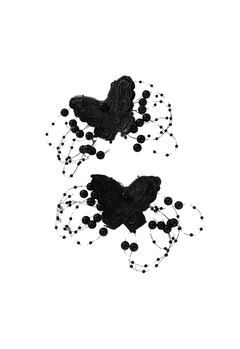 Agrafe negre elegante pentru par, fluture din dantela cu perle – Accesorii rafinate pentru ocazii speciale si uz zilnic