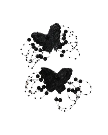 Agrafe negre elegante pentru par, fluture din dantela cu perle – Accesorii rafinate pentru ocazii speciale si uz zilnic
