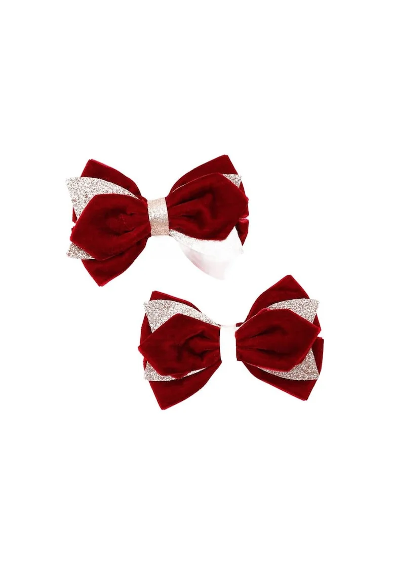 Fundite din Catifea Bordo pentru Par, Set de 2 Agrafe Elegante, Accesorii Premium pentru Fetite, Fixare Sigura si Design Stralucitor