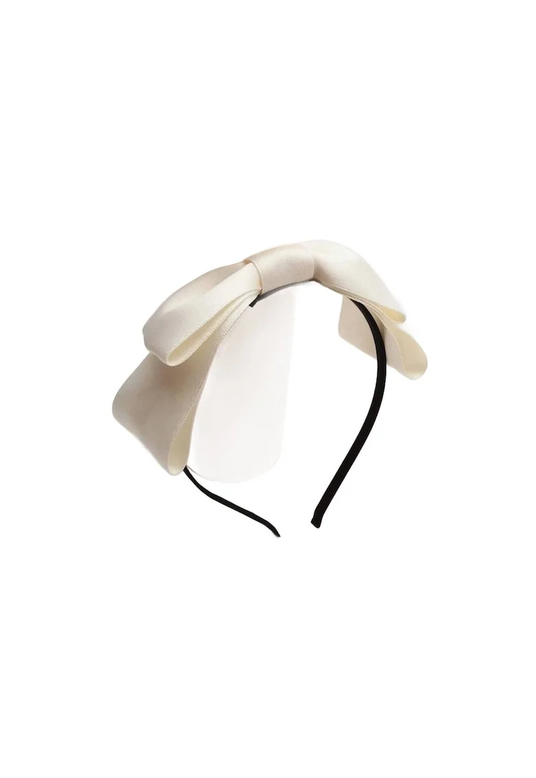 Bentita eleganta pentru fetite, fundita satinata alba, accesoriu premium pentru evenimente speciale – nunti, botezuri, aniversari