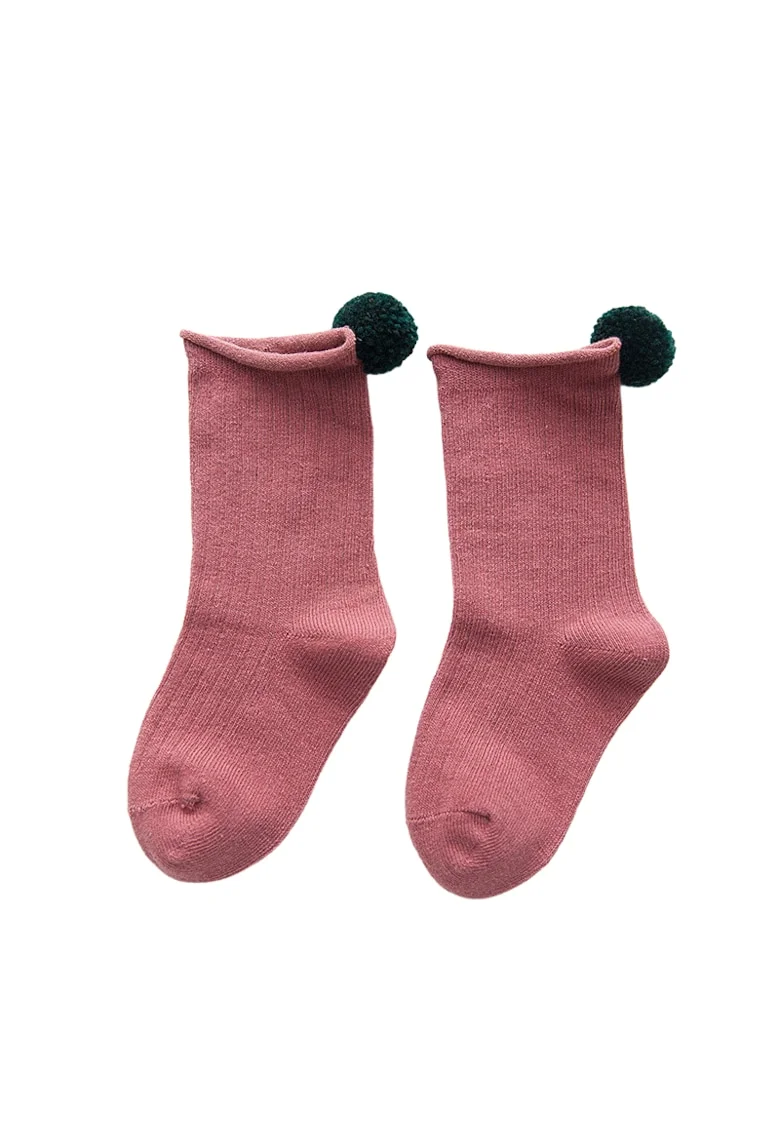 Sosete Fetite cu Pompon Roz si Verde, Confortabile, Stil Unic, Universala, Calitate Premium, Roz, Roz
