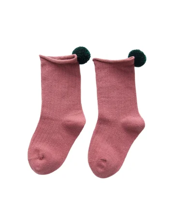 Sosete Fetite cu Pompon Roz si Verde, Confortabile, Stil Unic, Universala, Calitate Premium, Roz, Roz