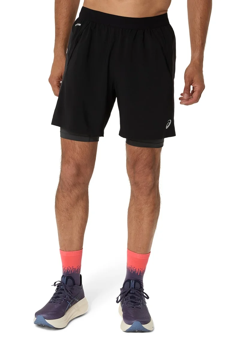Pantaloni scurti cu design 2-in-1, pentru alergare Road, Negru