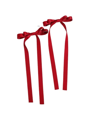 Set 2 Agrafe de Par Elegante pentru Fetite - Panglica Satinata Rosie, Design Premium, Fixare Sigura, Accesoriu Perfect pentru Ocazii Speciale