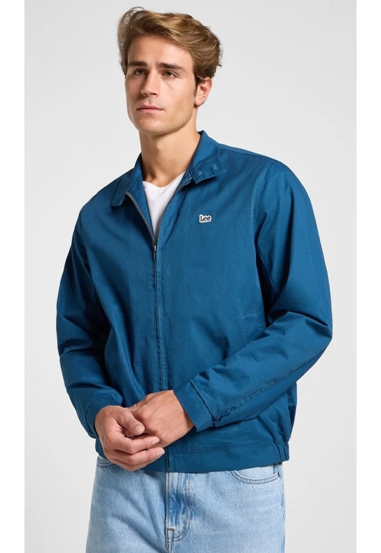 Geaca barbati,  model Harrington, bumbac, albastru, fermoar