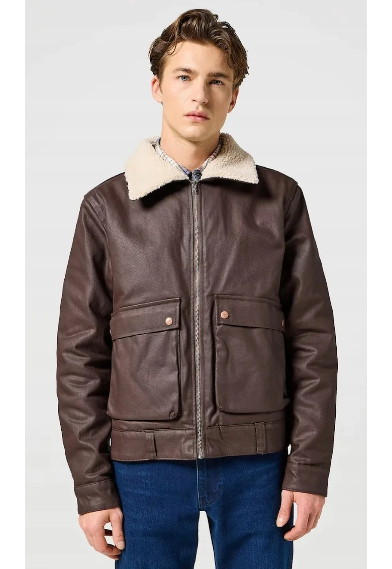 Geaca barbati,  AVIATOR, captusita cu blana, maro, bumbac, 02 Brown