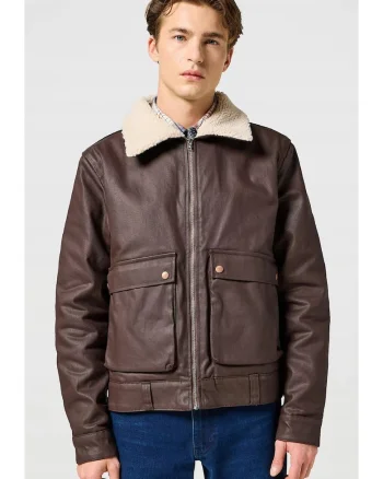Geaca barbati,  AVIATOR, captusita cu blana, maro, bumbac, 02 Brown