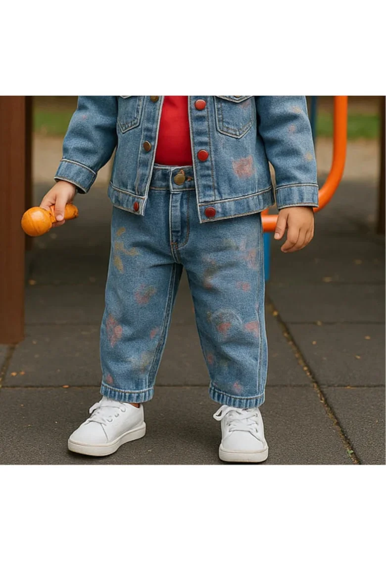 Blugi cu elastic in talie,  - It`s Our Nature, Albastru Denim, pentru fetite, Albastru/Bleumarin