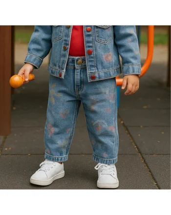 Blugi cu elastic in talie,  - It`s Our Nature, Albastru Denim, pentru fetite, Albastru/Bleumarin