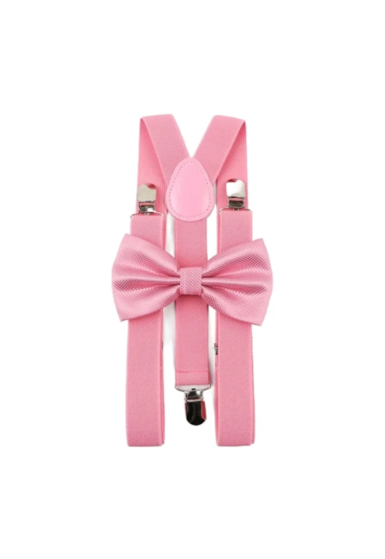 Set elegant pentru baieti - Bretele si Papion Accesorii Stilate pentru Ocazii Speciale, Roz