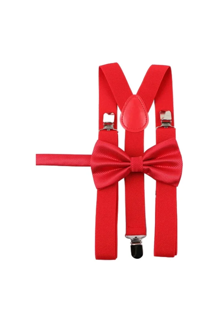 Set elegant pentru baieti - Bretele si Papion Accesorii Stilate pentru Ocazii Speciale, Rosu