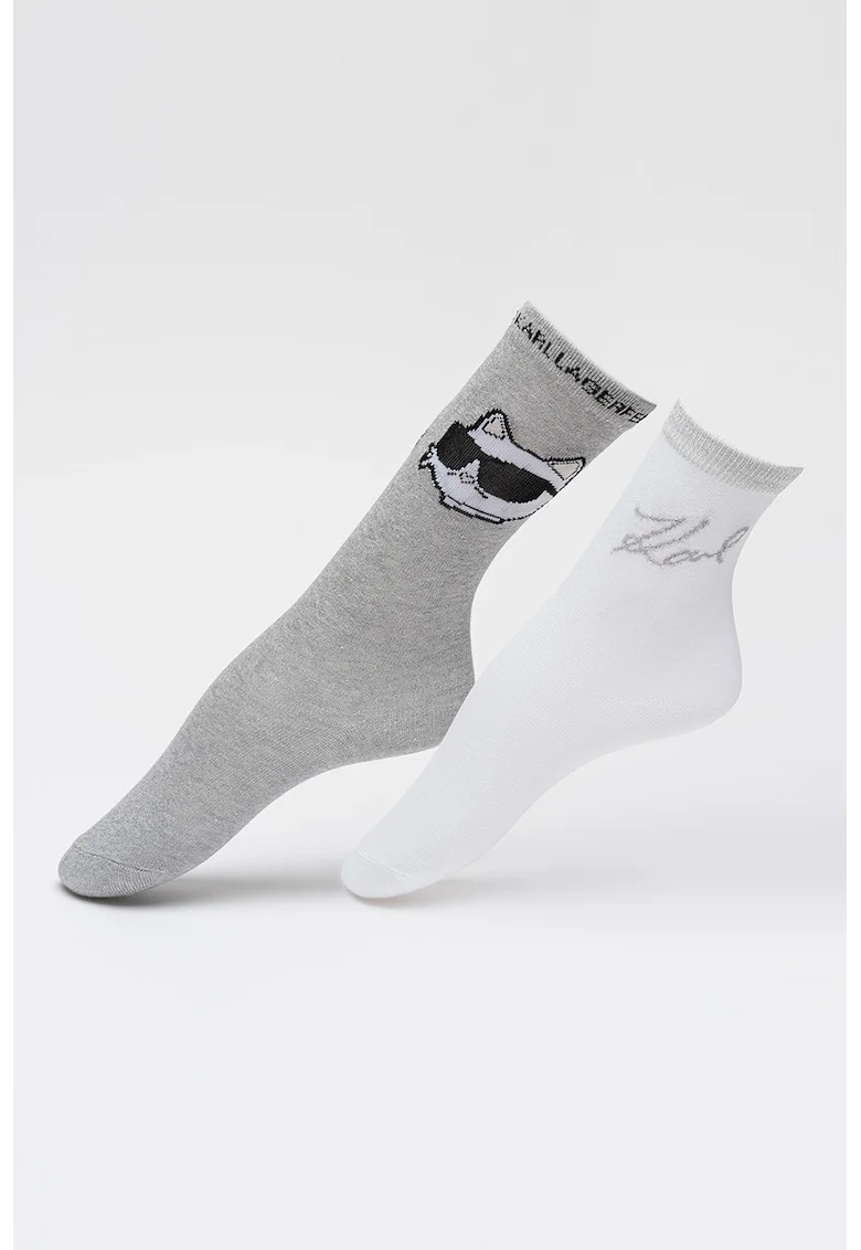 Set de sosete lungi si scurte cu logo - 2 perechi, Argintiu