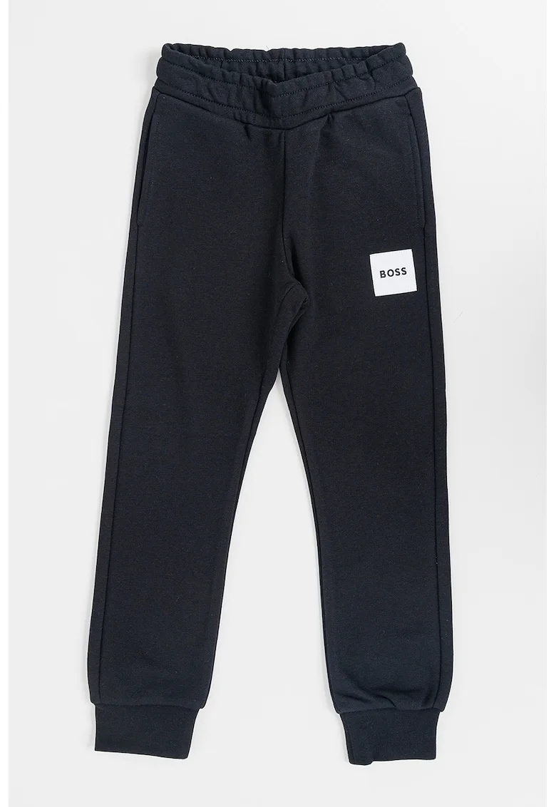 Pantaloni de trening din amestec de bumbac cu aplicatie logo, Negru