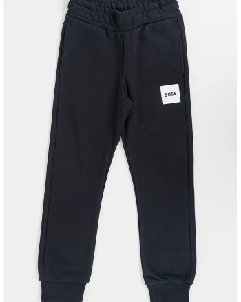 Pantaloni de trening din amestec de bumbac cu aplicatie logo, Negru