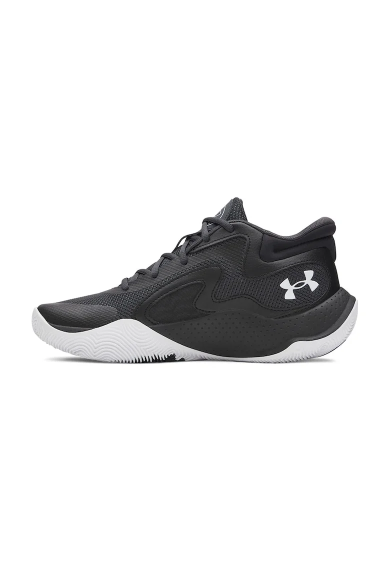 Pantofi mid-cut Jet '25 cu detaliu logo pentru baschet, Alb/Negru/Gri antracit