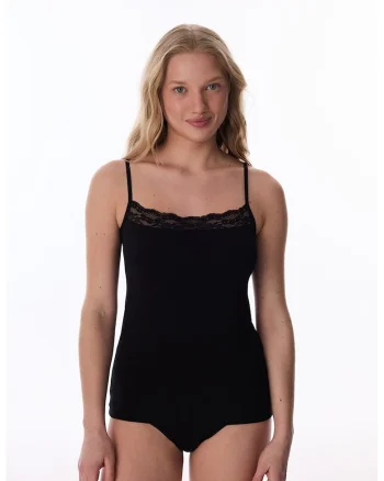 Top cu model uni si garnituri din dantela, Negru