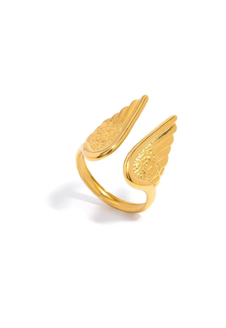 Inel Aripi de Inger din otel inoxidabil, placat cu aur galben 18K, reglabil, diametru interior 1.74 cm
