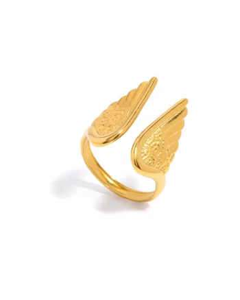 Inel Aripi de Inger din otel inoxidabil, placat cu aur galben 18K, reglabil, diametru interior 1.74 cm