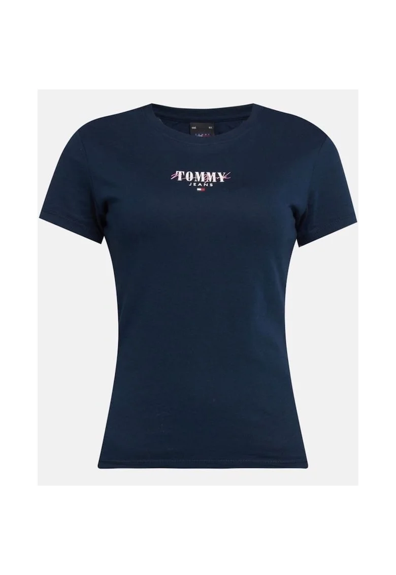 Tricou Dama,  Decolteu la baza gatului, Bumbac, Logo Printat 2382, Albastru inchis