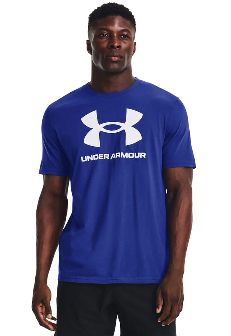 Tricou cu imprimeu logo pentru fitness, Alb/Albastru royal
