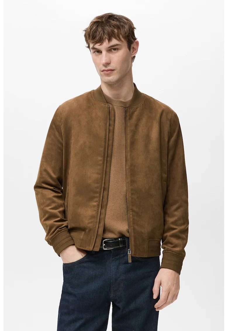 Jacheta bomber din piele intoarsa ecologica, Caramel