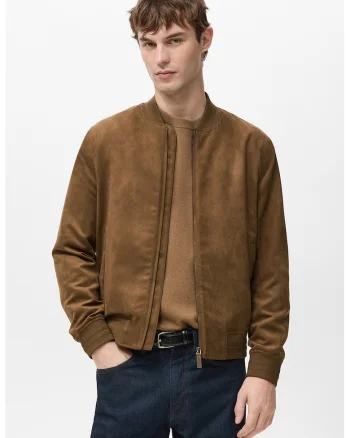 Jacheta bomber din piele intoarsa ecologica, Caramel