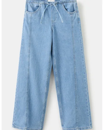 Pantaloni din denim cu croiala ampla, Albastru deschis