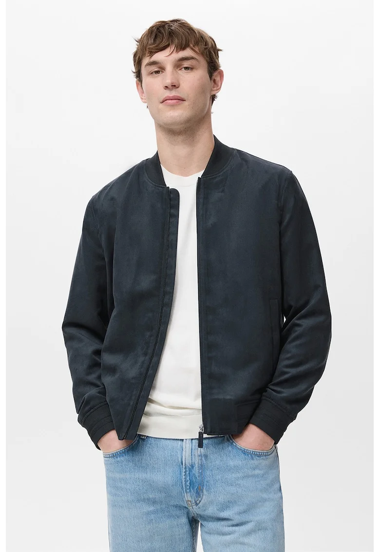 Jacheta bomber din piele intoarsa ecologica, Bleumarin