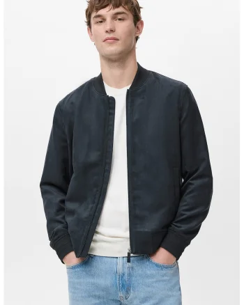 Jacheta bomber din piele intoarsa ecologica, Bleumarin
