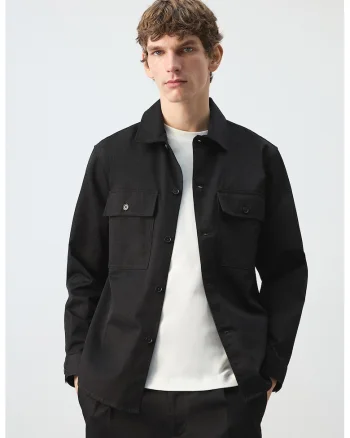 Jacheta-camasa din bumbac cu model uni, Negru