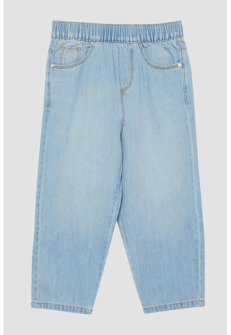 Blugi cu model uni si talie elastica, Albastru deschis