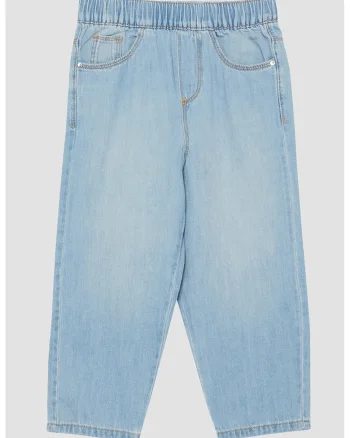 Blugi cu model uni si talie elastica, Albastru deschis