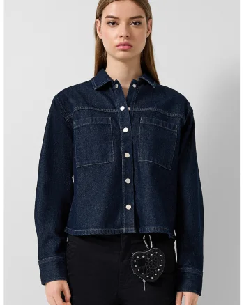 Jacheta lejera de denim cu buzunare pe piept, Bleumarin